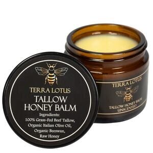 Terra Lotus Organic Grass-Fed Beef Tallow Balm with Raw Honey 2oz Unscented